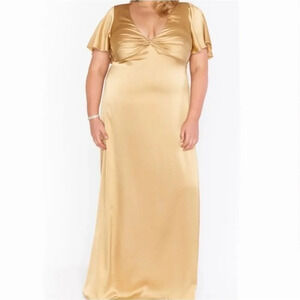 Show Me Your Mumu Luxe Satin Gold Rome Twist Maxi Dress Size 1X
